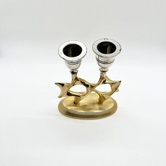 Double Star of David Candle Hold Shabbat Gold Silver Plated Sabbath Judaic 5.5" - Picture 4 of 5